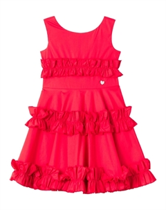 Платье из хлопкового поплина с оборками, Rosso Monnalisa