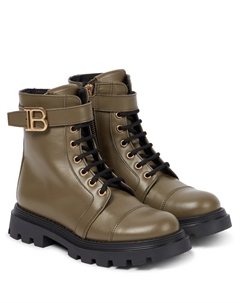 Кожаные ботинки на шнуровке с пряжками, Verde Balmain kids