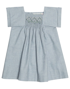 Платье Baby Pais из хлопкового твила и шерсти, Bleu Gris Bonpoint