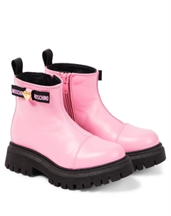 Кожаные ботильоны с логотипом, розовый Moschino kids
