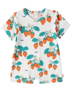 Комбинезон из хлопкового джерси с надписью Детская клубника, Off-White Tinycottons