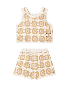 Комплект из хлопковой майки и шорт, связанный крючком, Marigold Daisy Rylee + cru
