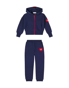 Комплект из хлопковой смесовой толстовки с капюшоном и спортивных штанов с декоративным узором, Ocean Monnalisa