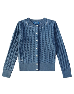 Кардиган из хлопка с вышивкой и косами, Glancy Blue Polo ralph lauren kids
