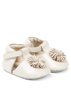 Кожаные туфли с аппликацией Baby Poms, Off White Metallic Donsje