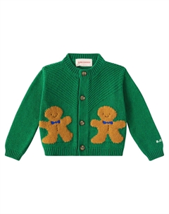 Кардиган с интарсией в стиле имбирного пряника, зеленый Bobo choses
