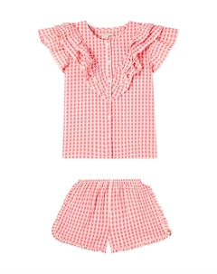 Комплект из хлопковой рубашки и шорт Kim, Flamingo Plume Check Konges slojd