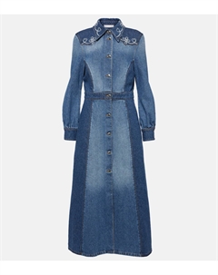 Платье-рубашка из денима с вышивкой, Multicolor Blue Chloe