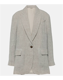 Блейзер свободного кроя с V-образным вырезом из льняной ткани, Grigio Brunello cucinelli