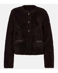 Укороченный пуховик с кожаной отделкой, коричневый Moncler