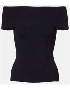 Топ с открытыми плечами из ребристой вязки, черный Givenchy