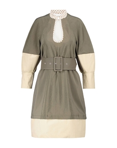 Мини-платье из смесового шелкового поплина с поясом, Grape Leaf Chloe