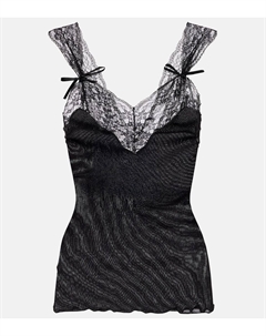 Майка из трикотажного полотна с шелковой отделкой, Noir Saint laurent