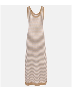 Полосатое трикотажное макси-платье, Oro+Bianco Brunello cucinelli