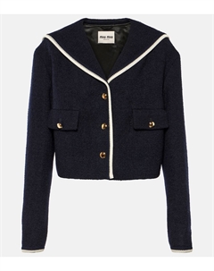 Укороченный твидовый жакет из смесовой шерсти, Blu Miu miu