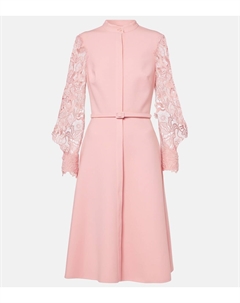 Платье миди из смесовой шерсти с отделкой гипюровым кружевом, Tea Rose Oscar de la renta