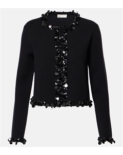 Кардиган Kendra из шерсти и кашемира с пайетками, черный Tory burch