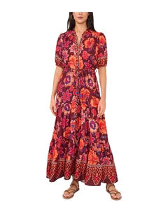 Платье Collared Short Puff Sleeve Button, Brown Multi Vince camuto