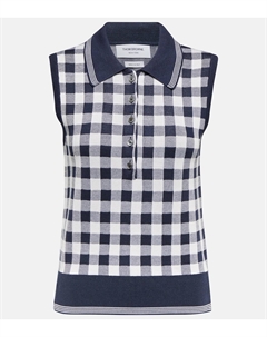 Жилет из шелкового свитера в клетку гингем, темно-синий Thom browne