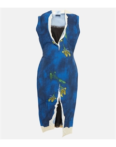 Платье миди из технического материала с принтом, синий Prada