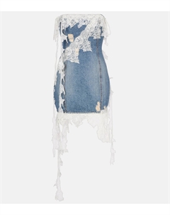 Мини-платье из денима с кружевной отделкой, Ice Blu Blumarine