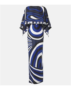 Платье-комбинация и накидка из шелкового твила Iride, темно-синий Pucci