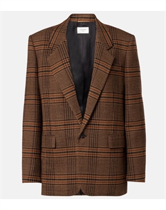 Клетчатый шерстяной пиджак, Marron Beige Roux Saint laurent