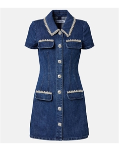 Мини-платье из денима, украшенное кристаллами, синий Self-portrait