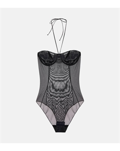 Сетчатый боди с халтернеем, черный Oseree