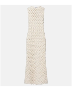 Платье макси из смесового хлопка ажурной вязки, Blanc Naturel Alaia
