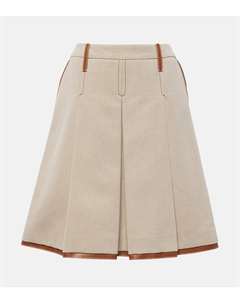 Юбка миди из жаккардового полотна с кожаной отделкой, Naturale + Cognac Miu miu