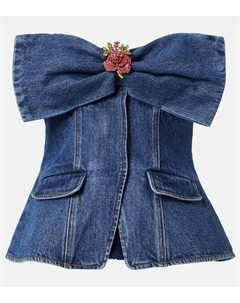 Украшенный джинсовый топ без бретелек, синий Self-portrait