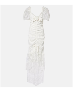 Кружевное платье с бантом и сборками, белый Alessandra rich