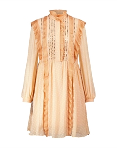 Мини-платье из шелка с оборками в горошек, Biscuit Pink Chloe