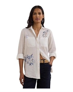 Рубашка Relaxed Fit Print Roll-Tab Sleeve Shirt, белый Lauren ralph lauren