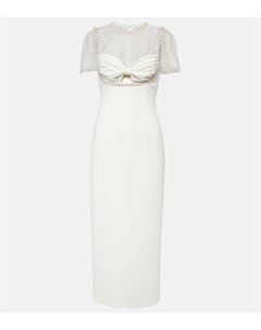 Свадебное платье миди из крепа с декоративным узором, белый Self-portrait