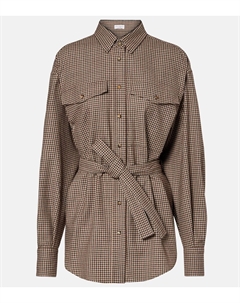 Клетчатая верхняя рубашка из натуральной шерсти, Brown And Beige Brunello cucinelli