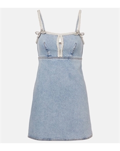 Мини-платье из денима с декоративным бантом, светло-синий Self-portrait