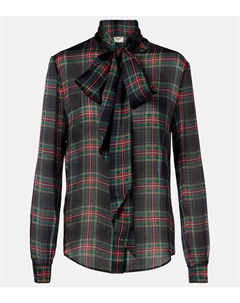 Клетчатая шелковая рубашка, Noir Multico Saint laurent