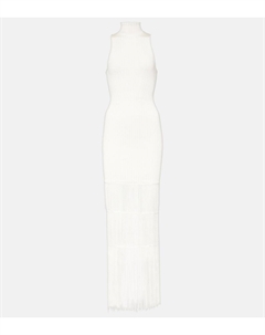 Платье макси Zare из трикотажа в рубчик с бахромой, слоновая кость Khaite