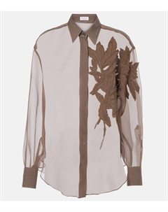 Шелковая рубашка с гербарной аппликацией, Cacao Brunello cucinelli