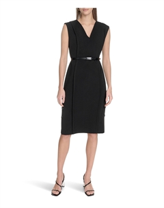 Платье Solid Scuba Crepe V-Neck Sheath, черный Calvin klein