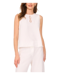 Блуза Sleeveless Crew Neck Blouse With Center Embroidery, Ultra White Vince camuto