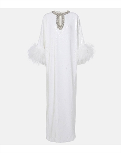 Длинное платье с отделкой из перьев, белый Self-portrait