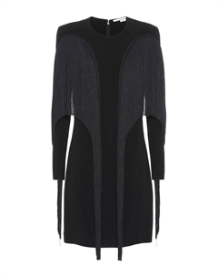 Мини-платье из крепа с бахромой, черный Stella mccartney