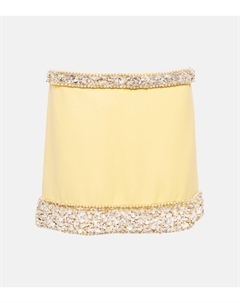 Мини-юбка из кади с декоративными элементами, Crema Miu miu