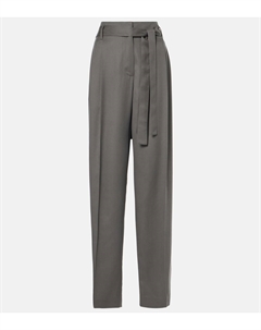 Прямые шелковые брюки Lonan с высокой талией, Army Grey The row