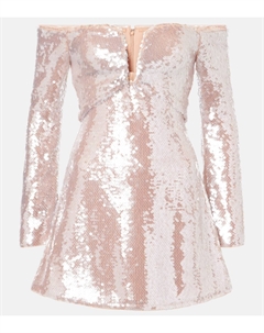 Мини-платье с открытыми плечами, расшитое пайетками, бежевый Self-portrait