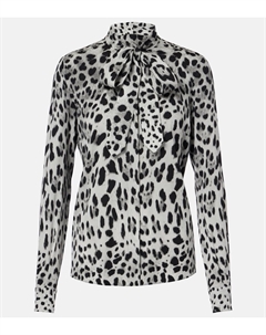 Рубашка из смесового шелка с леопардовым принтом, Leo Nero Fdo Grigio Dolce&gabbana