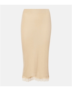 Юбка миди Indira из смесового шелка с кружевной отделкой, Champagne The row